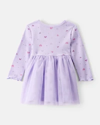 Baby Girl Heart Print Long-Sleeve Dress - Purple