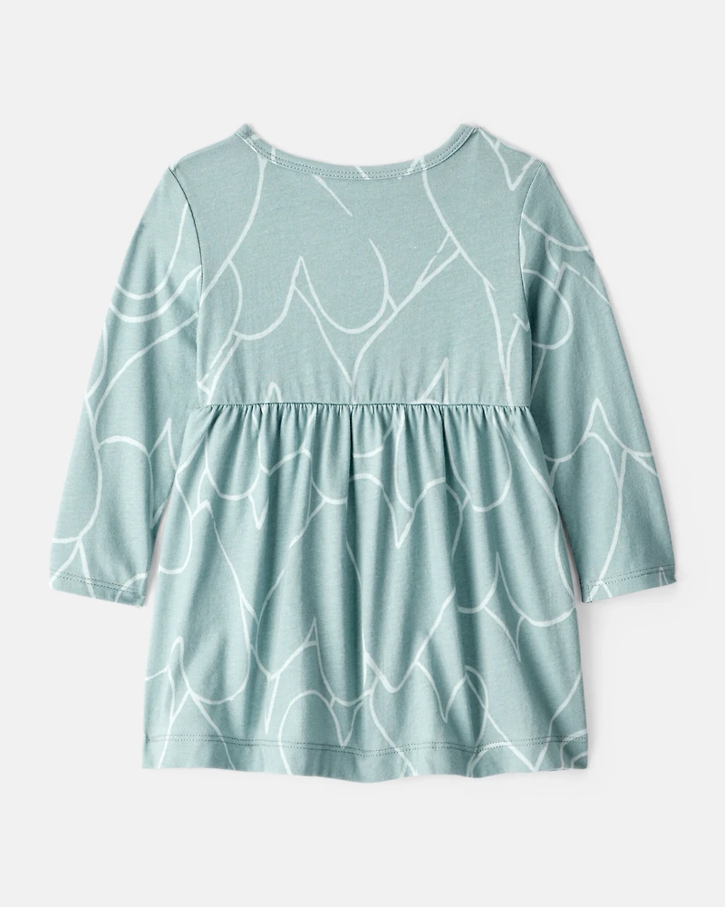 Baby Girl Heart Print Long Sleeve Cotton Dress - Green