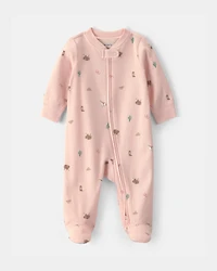 Baby Girl Western 100% Cotton 2-Way Zip Sleep & Play Pajamas - Pink