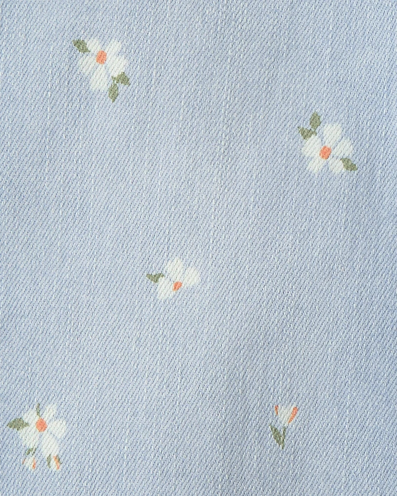 Baby Girl Floral Drawstring Wide-Leg Jeans - Light Wash