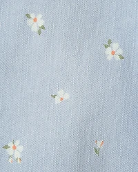 Baby Girl Floral Drawstring Wide-Leg Jeans - Light Wash