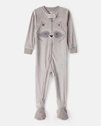 Toddler Boy Raccoon DreamPlush Long-Sleeve Snug Fit 1-Piece Pajamas - Grey