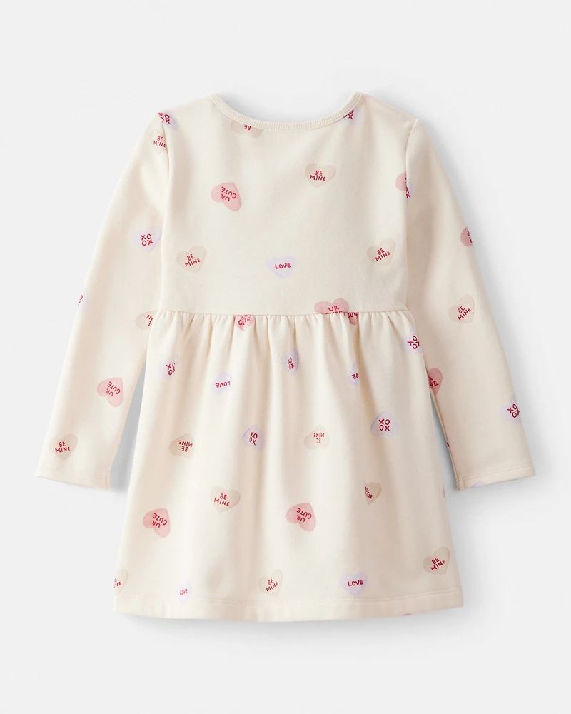 Toddler Girl DayDream Fleece Valentine's Day Heart Dress - Ivory