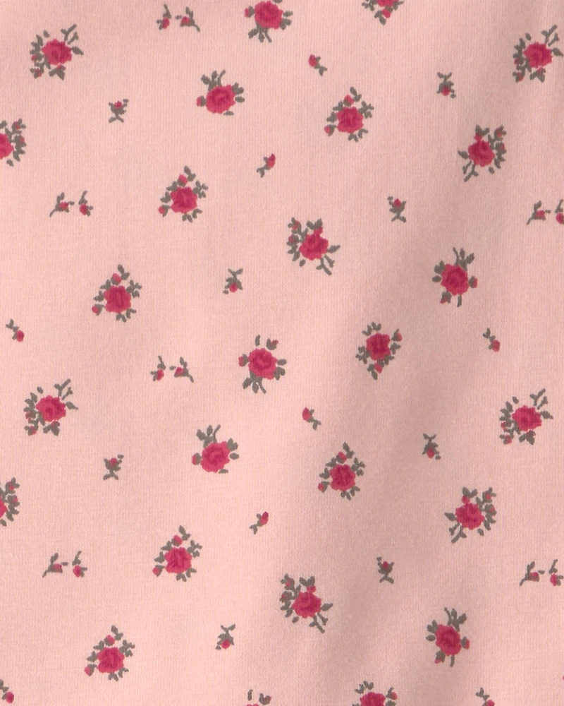 Girls Organic Cotton Tiered Dress in Blush Floral Print