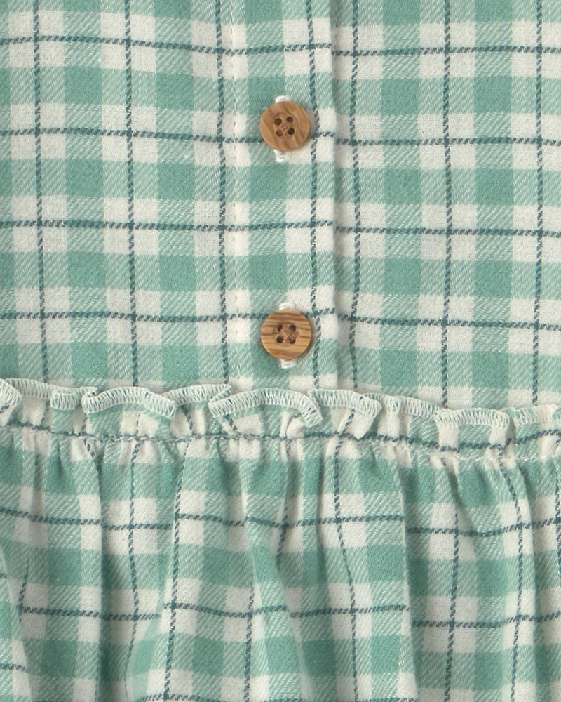 Baby Girl 3-Piece Flannel Long-Sleeve Bubble Set - Green