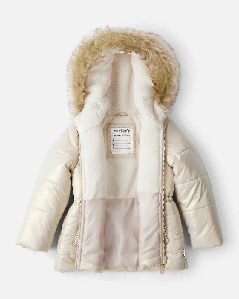 Toddler Girl Hooded Heavyweight Winter Jacket - Cream