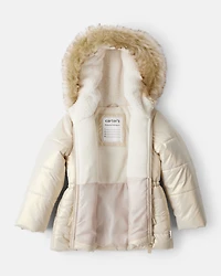 Toddler Girl Hooded Heavyweight Winter Jacket - Cream