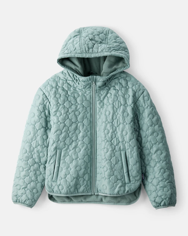 Girls Flowers Long-Sleeve Midweight Quilted Jacket - Green