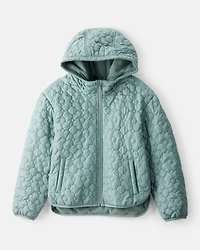Girls Flowers Long-Sleeve Midweight Quilted Jacket - Green