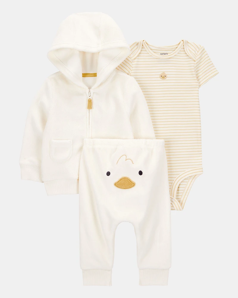 Baby 3-Piece Duck Little Cardigan Set - Ivory