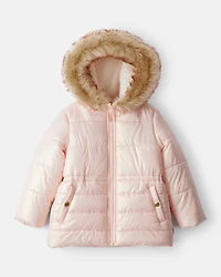 Toddler Girl Hooded Heavyweight Winter Jacket - Pink