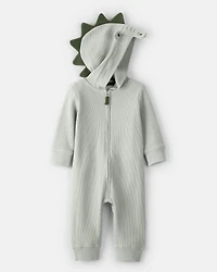 Baby Boy Alligator Thermal Long-Sleeve Hooded Jumpsuit - Green