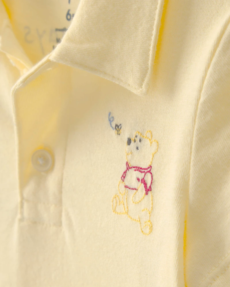 Baby Boy Disney© Winnie the Pooh Embroidered Polo Bodysuit with Back Art - Yellow
