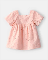 Baby Girl Short-Sleeve Eyelet Dress - Pink