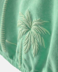 Girls Palm Tree French Terry Top - Green