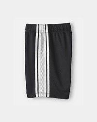 Boys Striped Mesh Active Shorts - Black