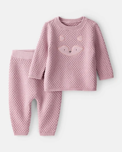 Baby Girl Fox Cotton Long-Sleeve Tee & Pant Set - Pink