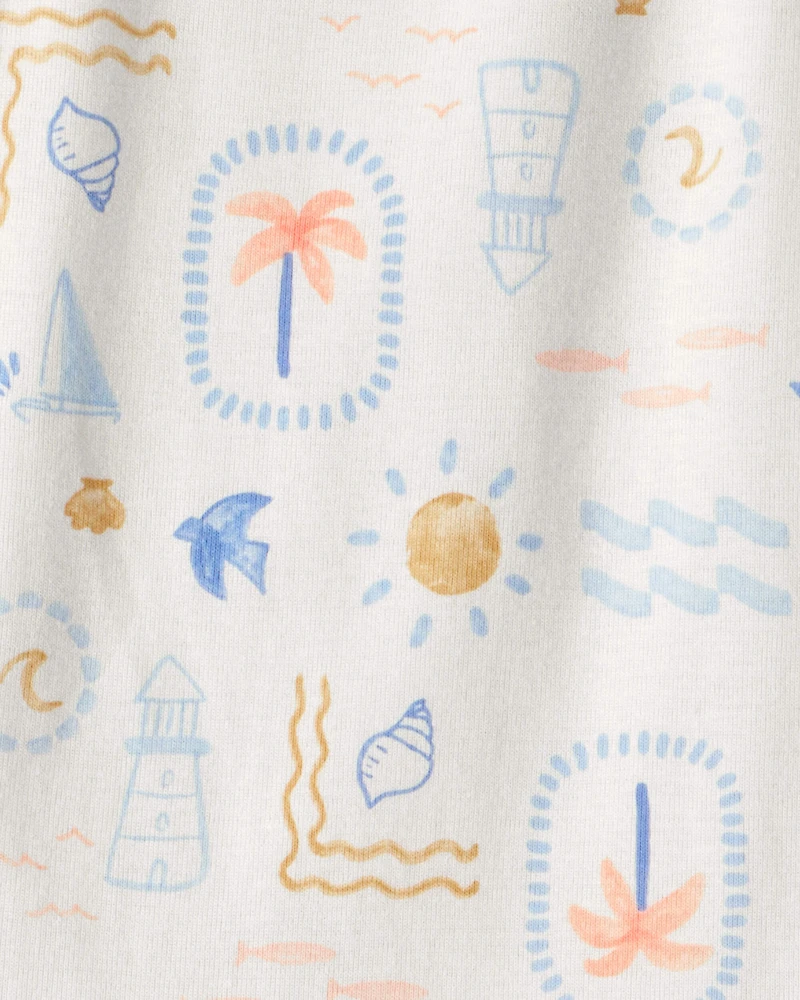 Baby Girl 3-Pack Beach Flutter-Sleeve Multipack Bodysuits - Orange/Blue/Ivory