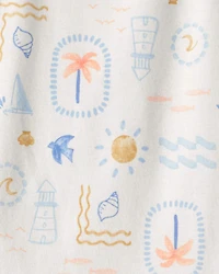 Baby Girl 3-Pack Beach Flutter-Sleeve Multipack Bodysuits - Orange/Blue/Ivory