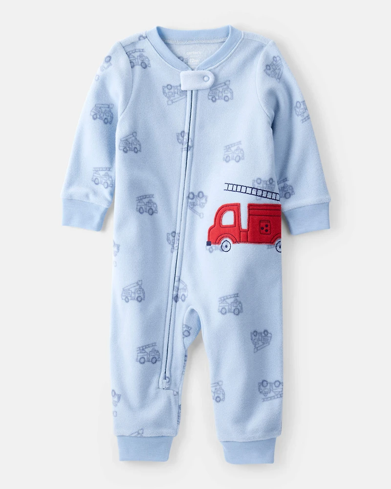 Toddler Boy Firetruck Loose Fit Long-Sleeve Pajamas - Blue