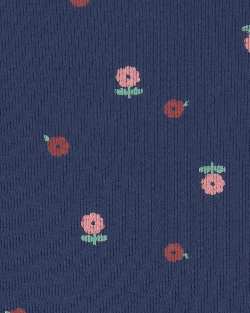 Toddler Girl Floral Rib Top - Navy Blue