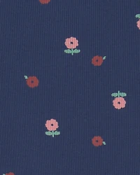 Toddler Girl Floral Rib Top - Navy Blue