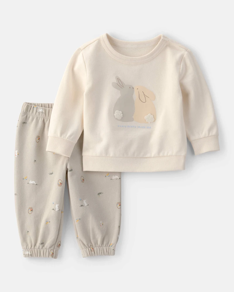 Baby 2-Piece Easter Bunny French Terry Tee & Pant Set - Cream