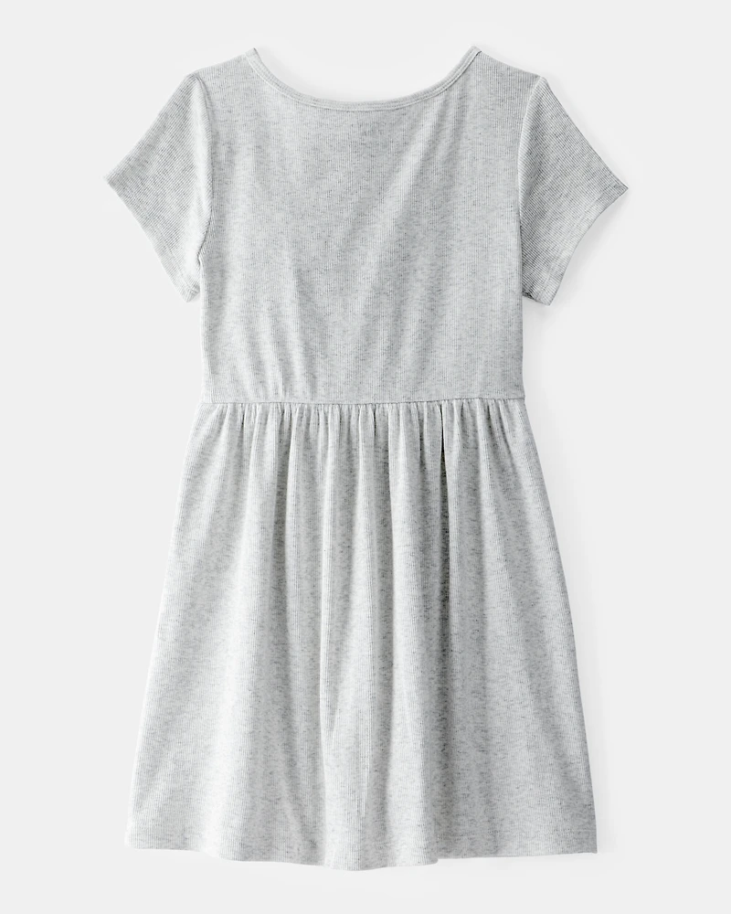 Girls Ribbed Short-Sleeve Dress - Grey