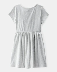 Girls Ribbed Short-Sleeve Dress - Grey