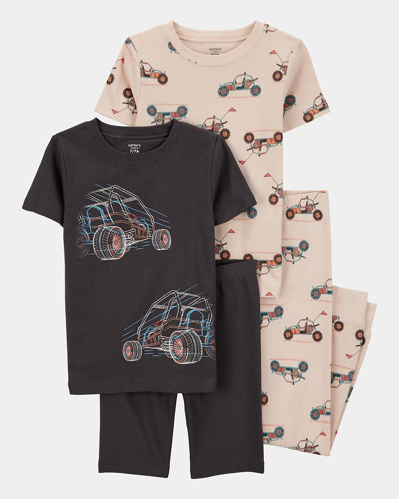Boys 4-Piece Race Car 100% Snug Fit Cotton Pajamas - Black/Khaki