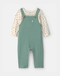Baby 2-Piece Dinosaur Overall Set - Green/Ivory