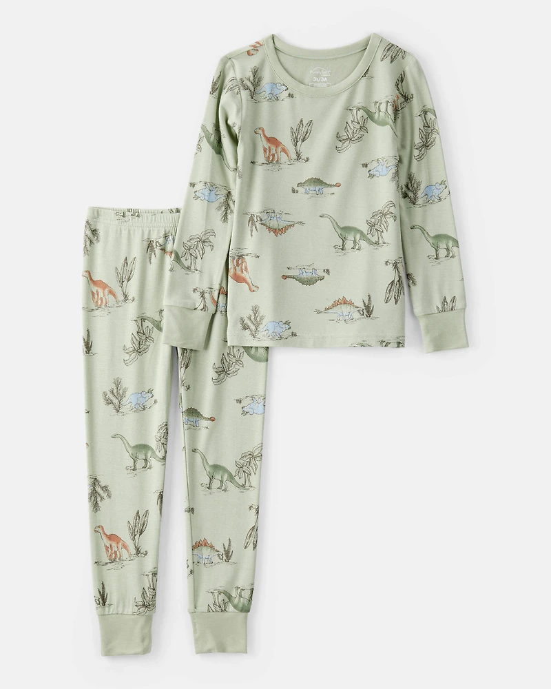 Toddler Boy Dinosaur Print PurelySoft Long-Sleeve 2-Piece Pajamas - Green