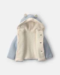 Baby Boy Bear Sweater Knit Hooded Jacket - Blue