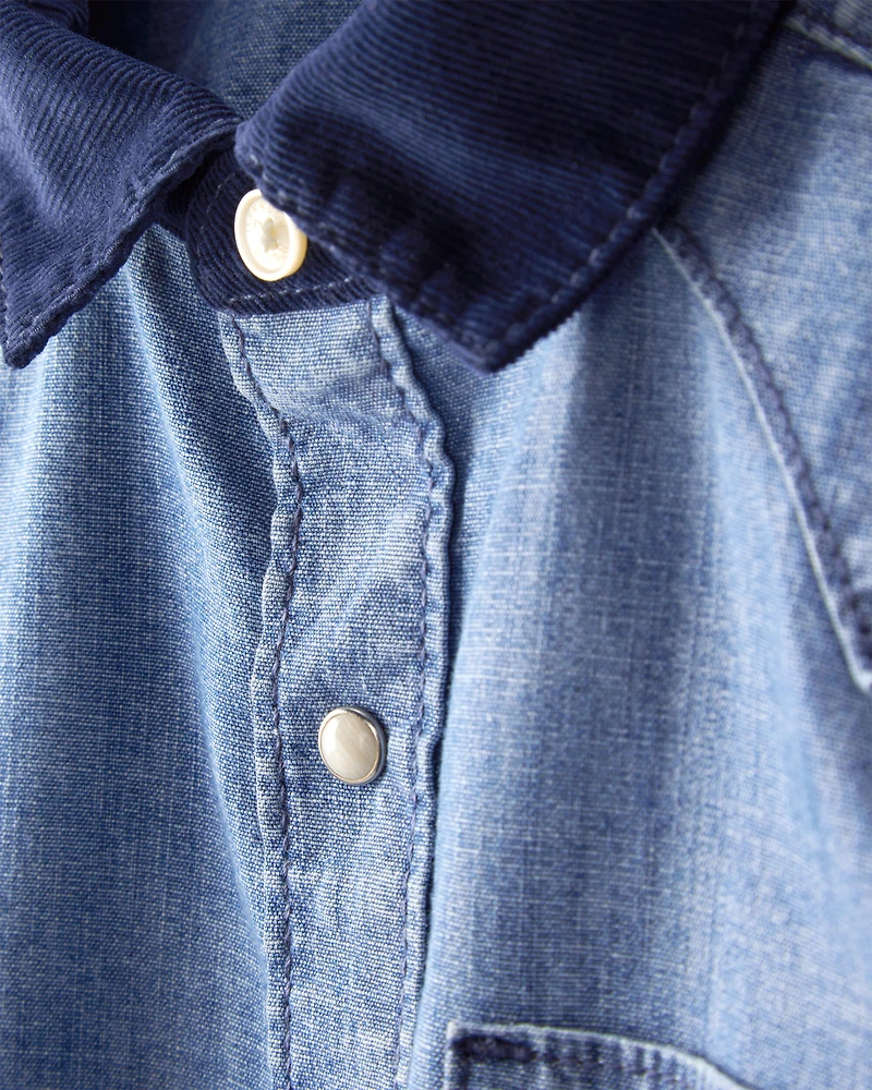 Boys Western Chambray Long-Sleeve Button-Down Shirt - Blue