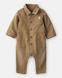 Baby Boy Canvas Long-Sleeve Jumpsuit - Brown