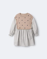 Toddler Girl Polka Dot Layered Sweater Long-Sleeve Dress - Brown/Cream