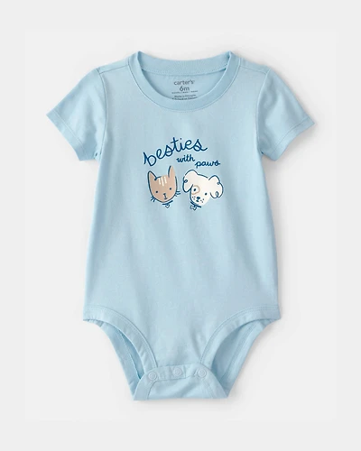 Baby 'Besties With Paws' Graphic Bodysuit - Blue