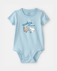 Baby 'Besties With Paws' Graphic Bodysuit - Blue