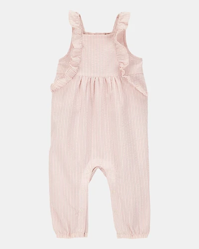 Baby Striped Seersucker Jumpsuit - Pink