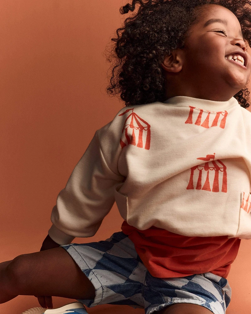 Toddler Otter Sweatshirt™ with Pockets in Big Top Print - Cream