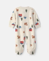 Baby Bear Cabin Fleece 2-Way Zip Sleep & Play Pajamas - Cream