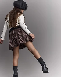 Toddler Girl Bubble Skirt in Plaid - Tan