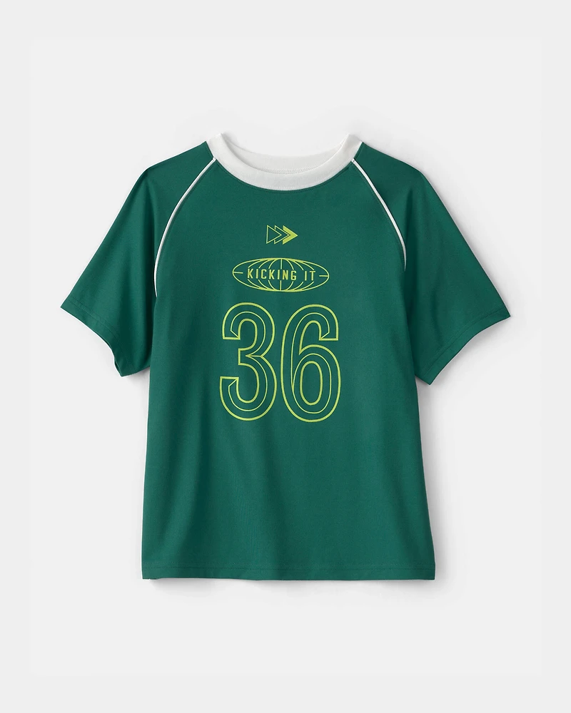 Boys 2-Piece 'Kicking It' Active Graphic Tee & Shorts Set - Green
