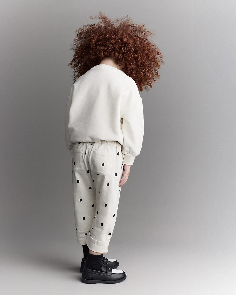 Toddler Girl Polka Dot Cuffed Barrel Pant - Ivory
