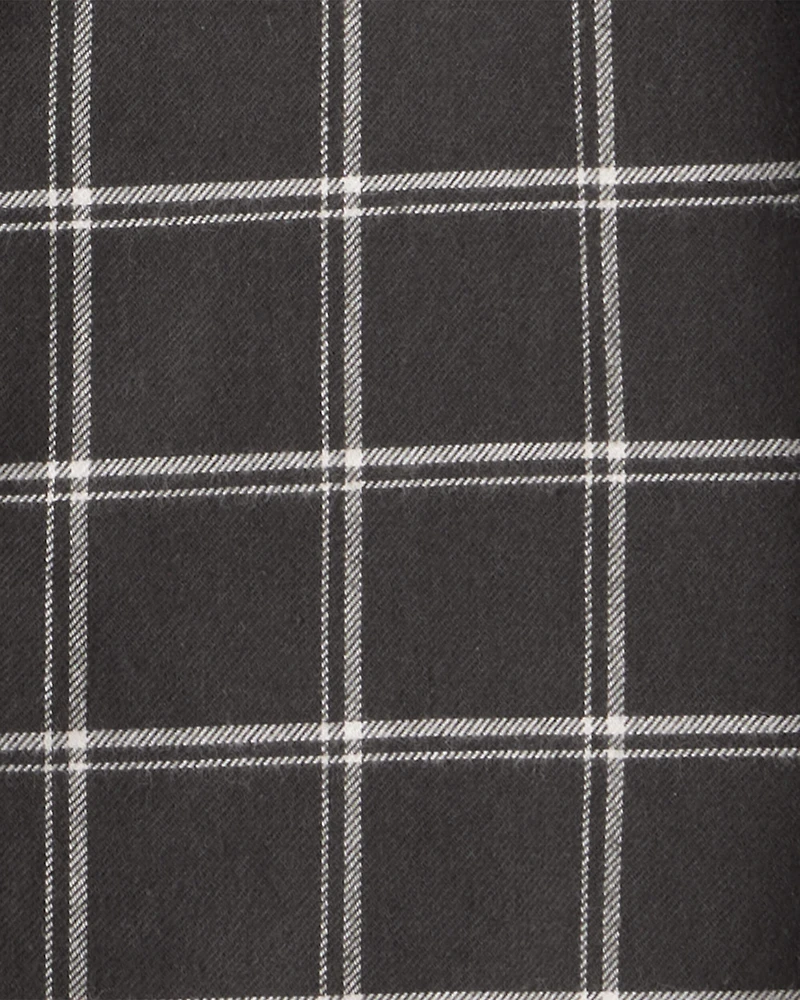 Boys Plaid Cotton Long-Sleeve Button-Down Shirt - Black