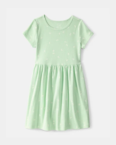 Girls Floral Short-Sleeve Dress - Green
