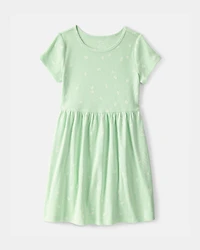 Girls Floral Short-Sleeve Dress - Green