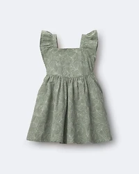 Toddler Girl Embroidered Flutter Sleeve Dress in Floral Print - Green