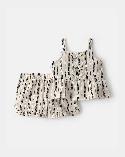 Baby Girl 2-Piece StripedTop & Short Set - Black/Ivory