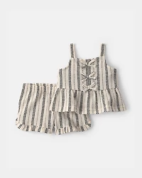 Baby Girl 2-Piece StripedTop & Short Set - Black/Ivory